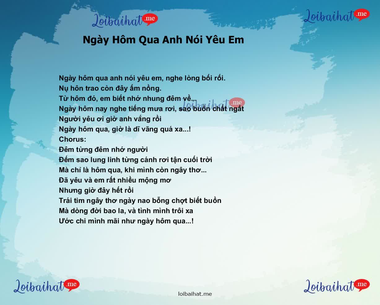 Ngày Hôm Qua Anh Nói Yêu Em