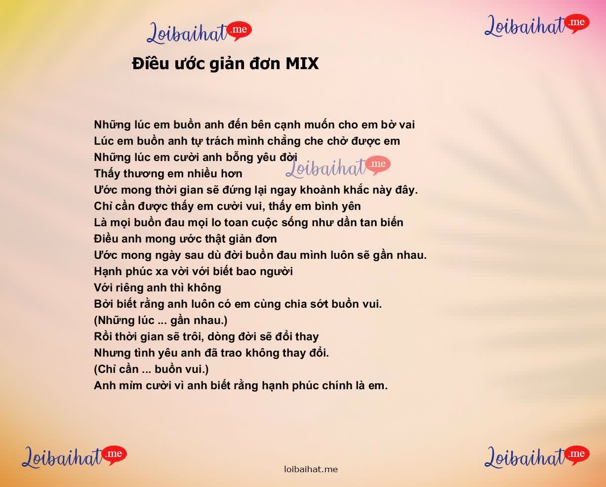 Lời bài hát Điều ước giản đơn MIX