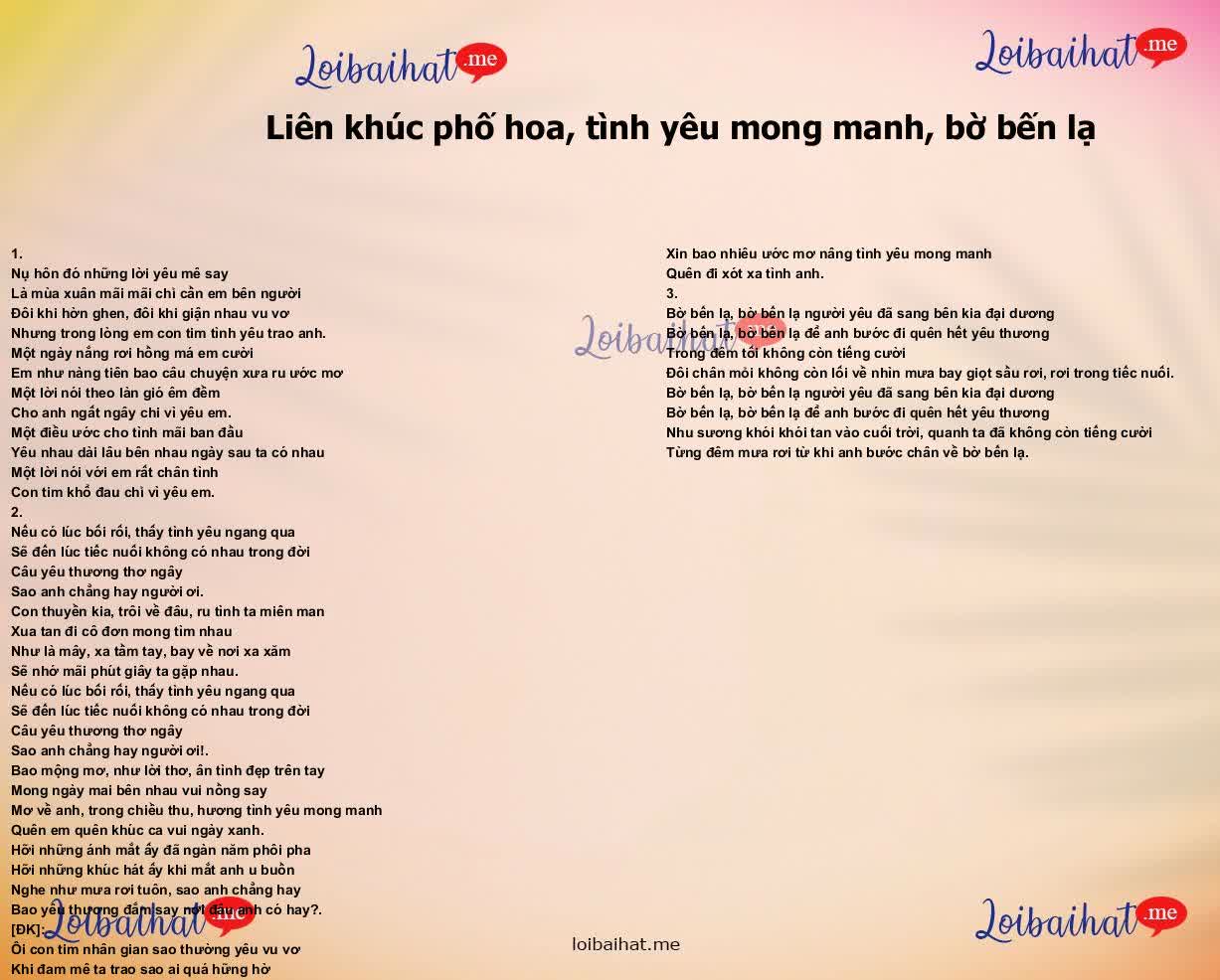 Liên khúc phố hoa, tình yêu mong manh, bờ bến lạ