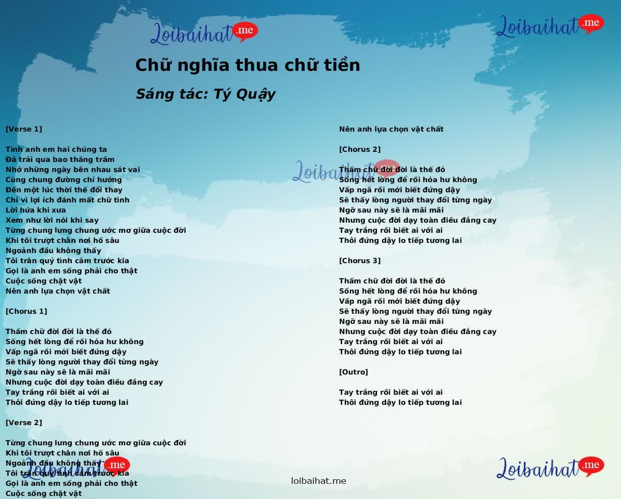 Chữ nghĩa thua chữ tiền