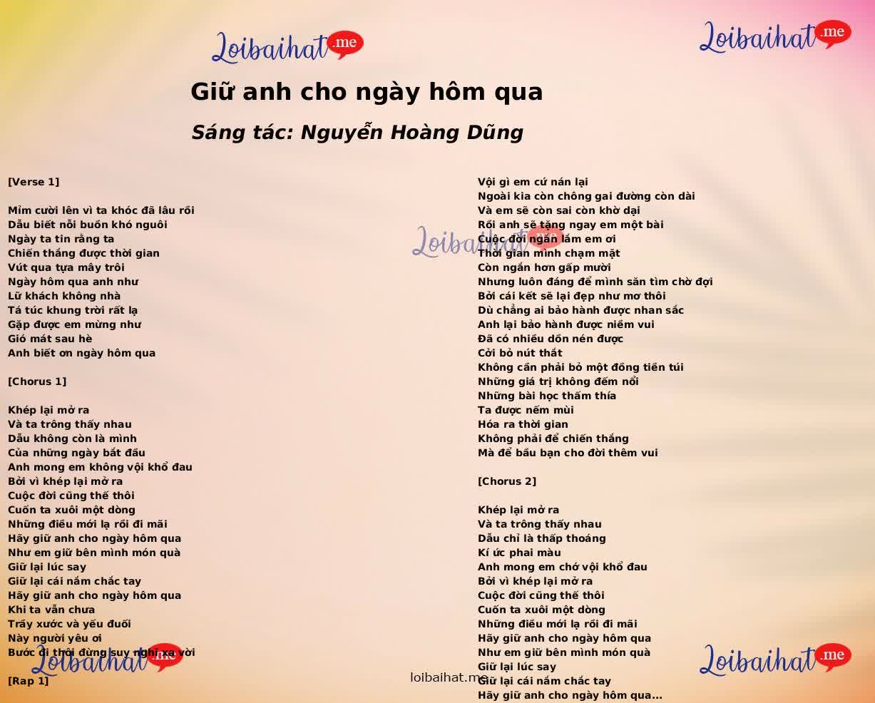 Giữ anh cho ngày hôm qua