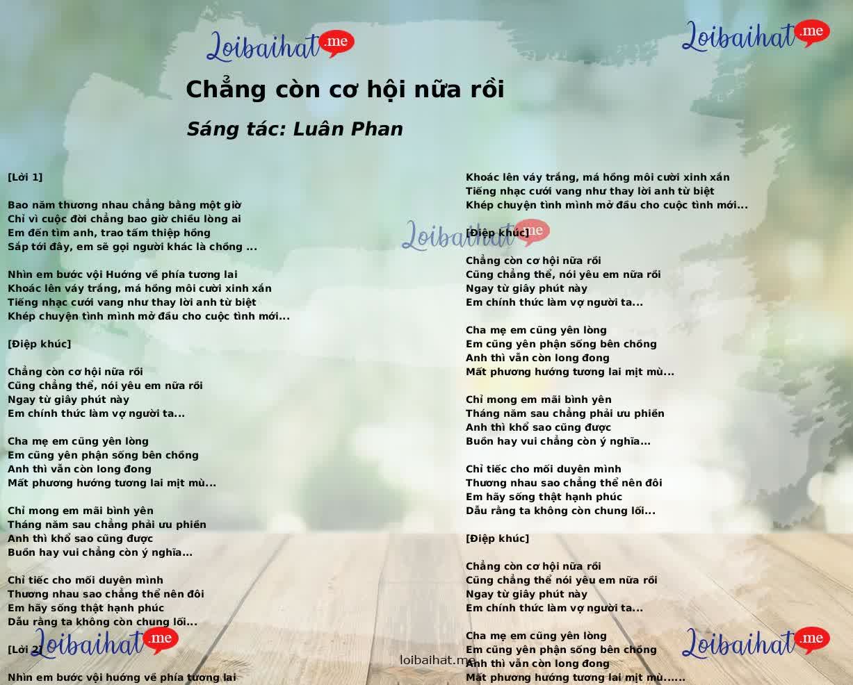 Chẳng còn cơ hội nữa rồi