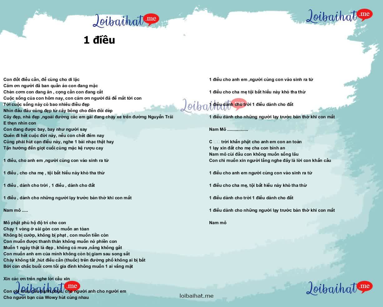 Lời bài hát 1 điều