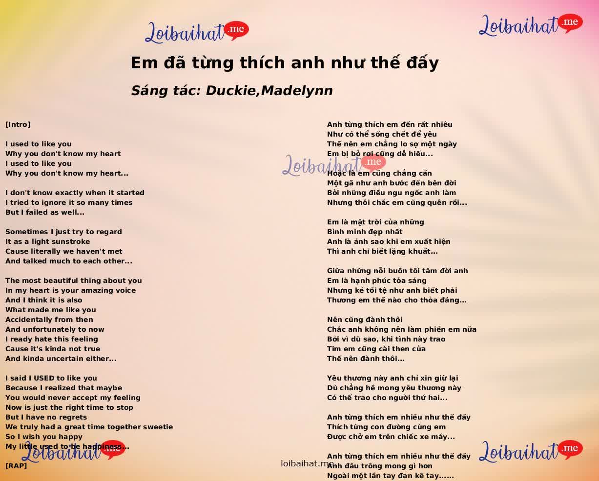 Em đã từng thích anh như thế đấy