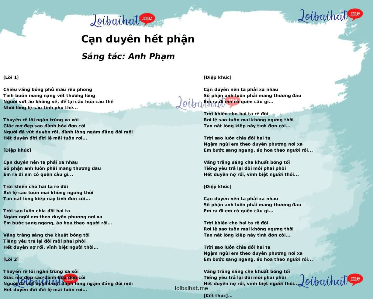 Cạn duyên hết phận
