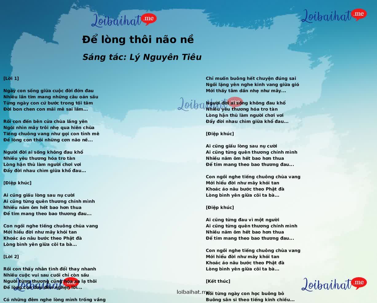 Để lòng thôi não nề