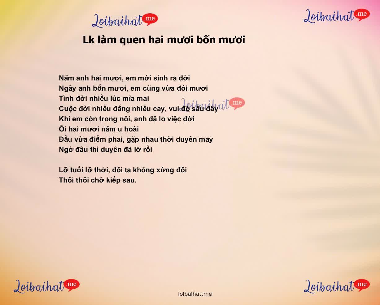 Lk làm quen hai mươi bốn mươi