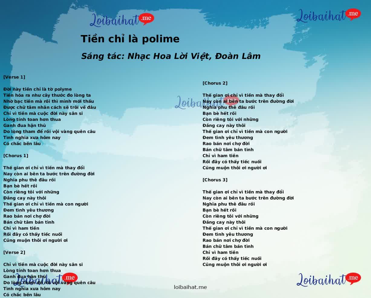 Tiền chỉ là polime