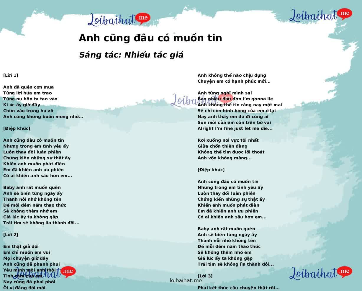 Anh cũng đâu có muốn tin