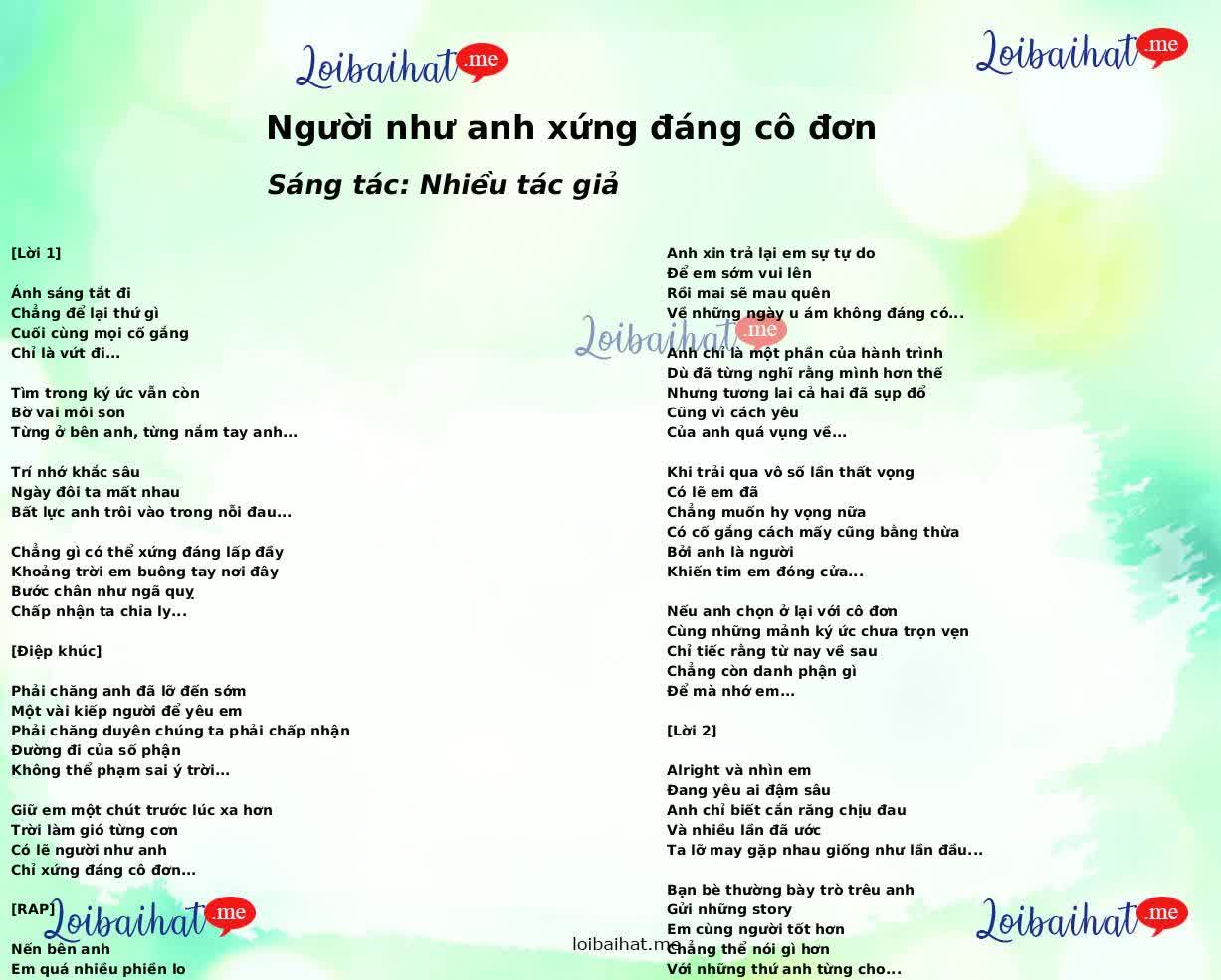 Người như anh xứng đáng cô đơn