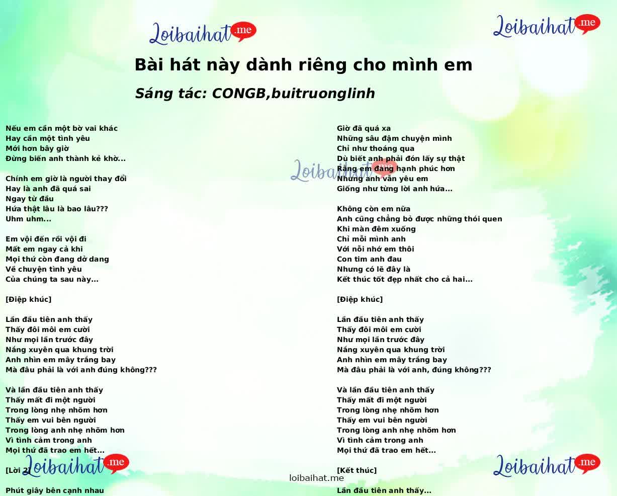Bài hát này dành riêng cho mình em