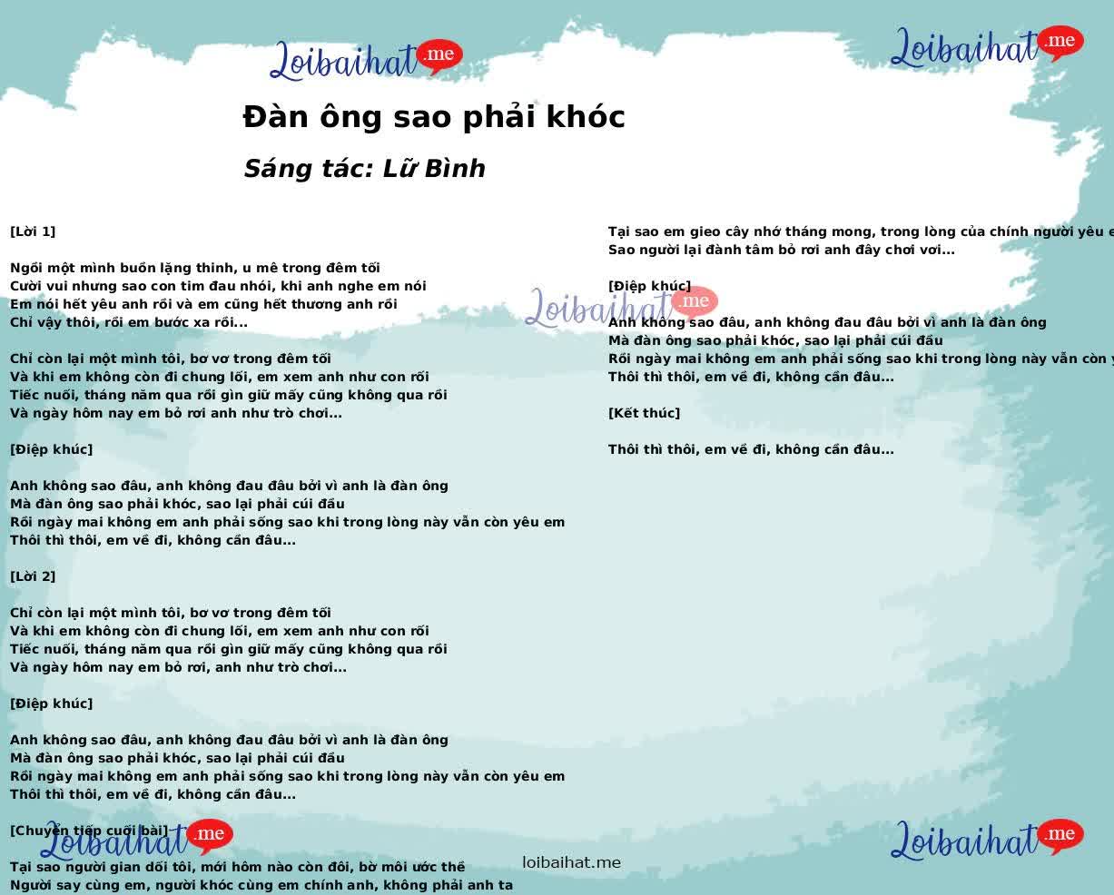 Đàn ông sao phải khóc