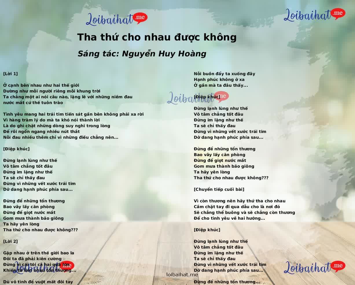 Tha thứ cho nhau được không