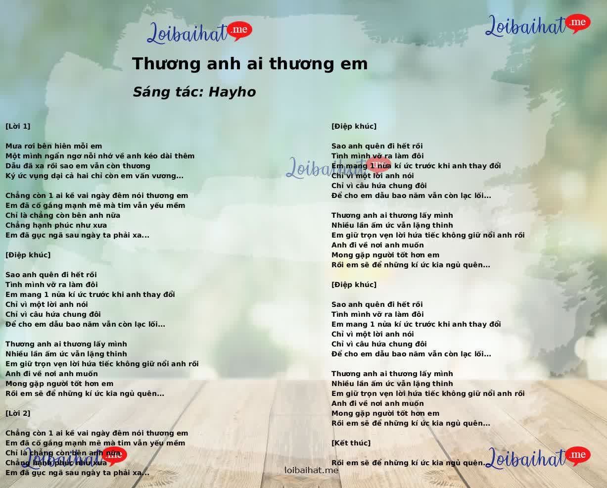 Thương anh ai thương em