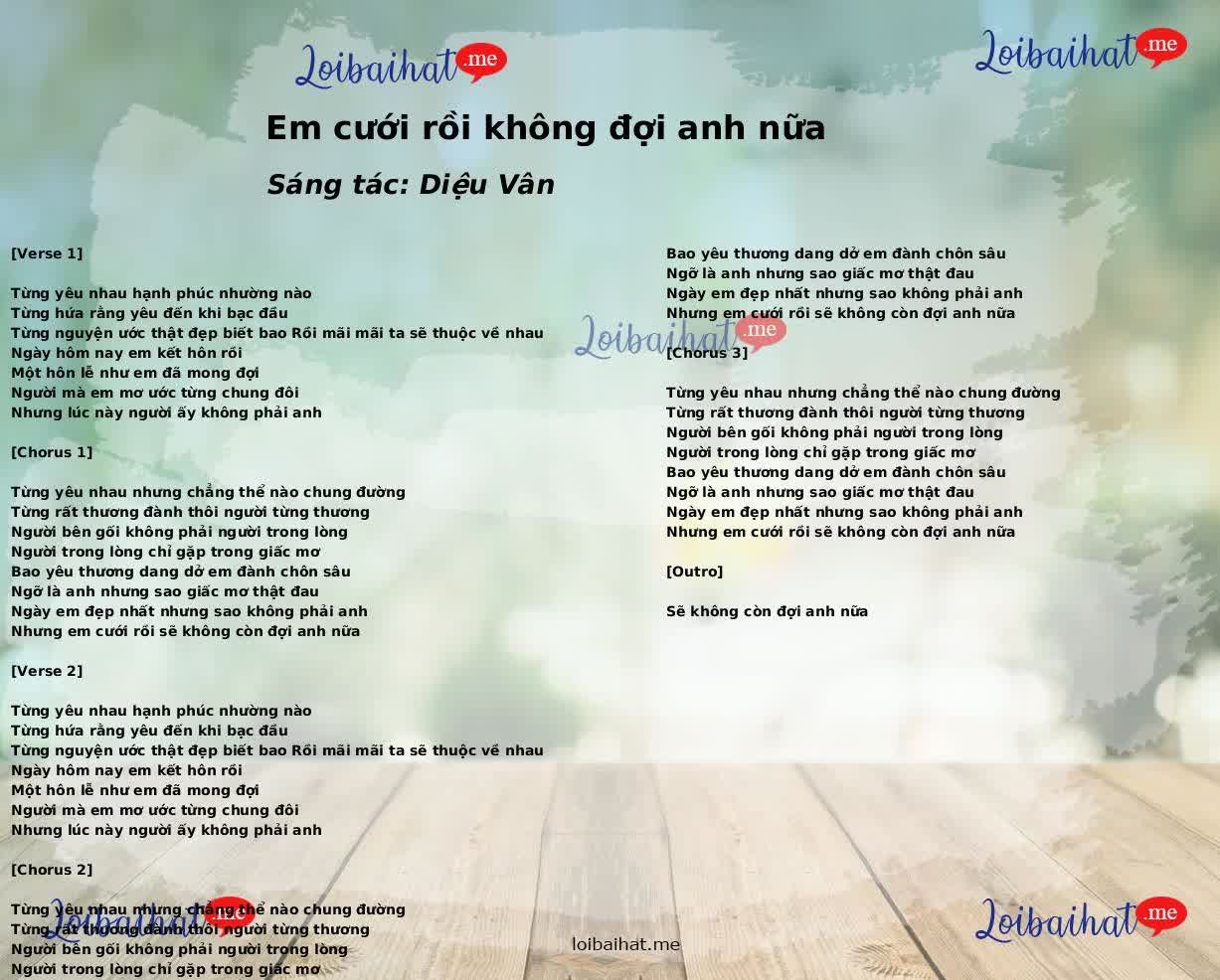 Em cưới rồi không đợi anh nữa