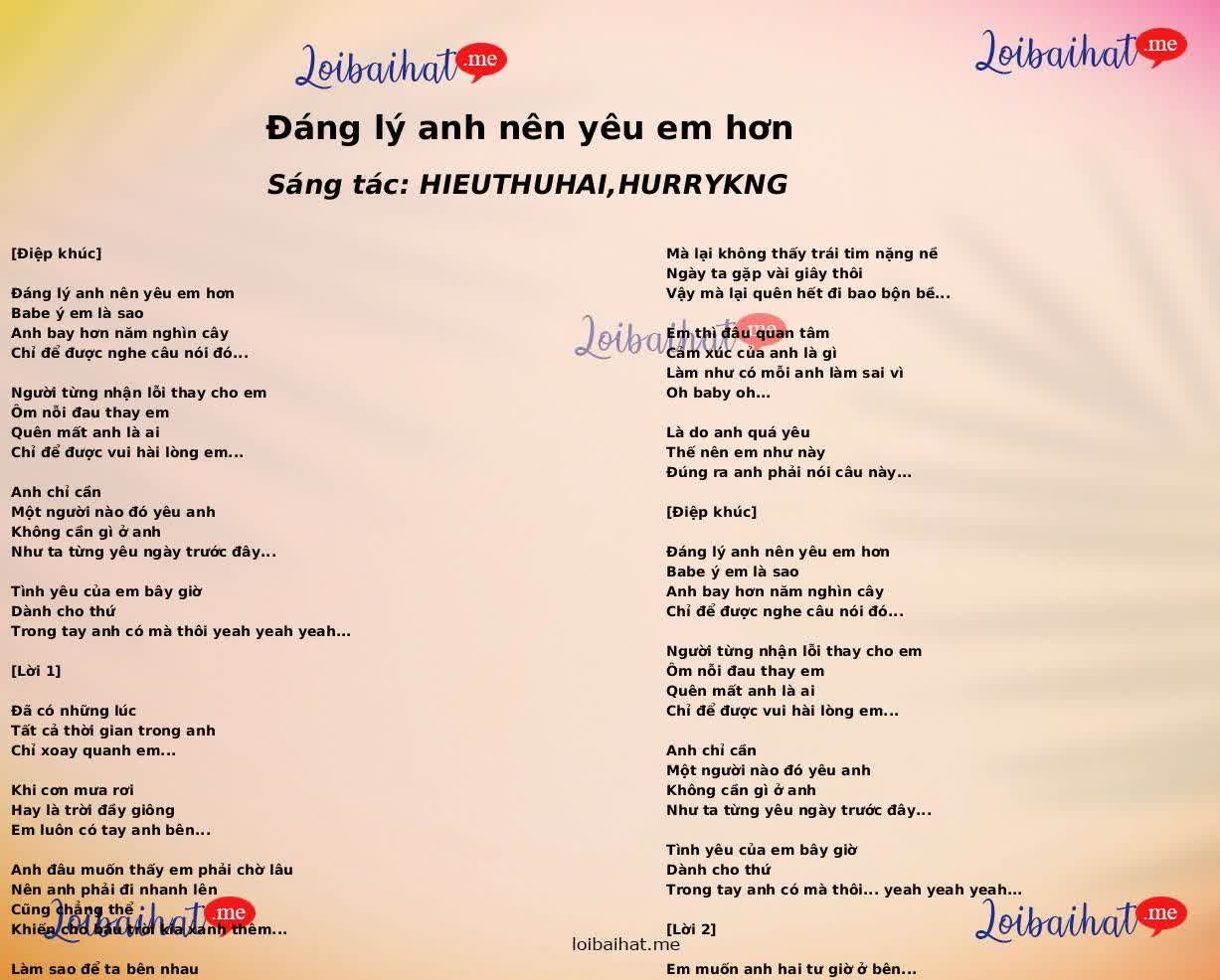 Đáng lý anh nên yêu em hơn