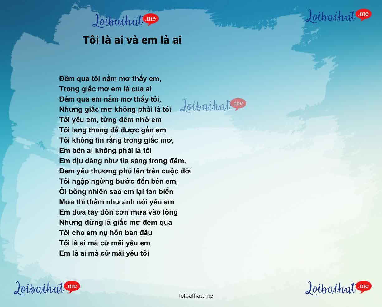 Lời bài hát Tôi là ai và em là ai