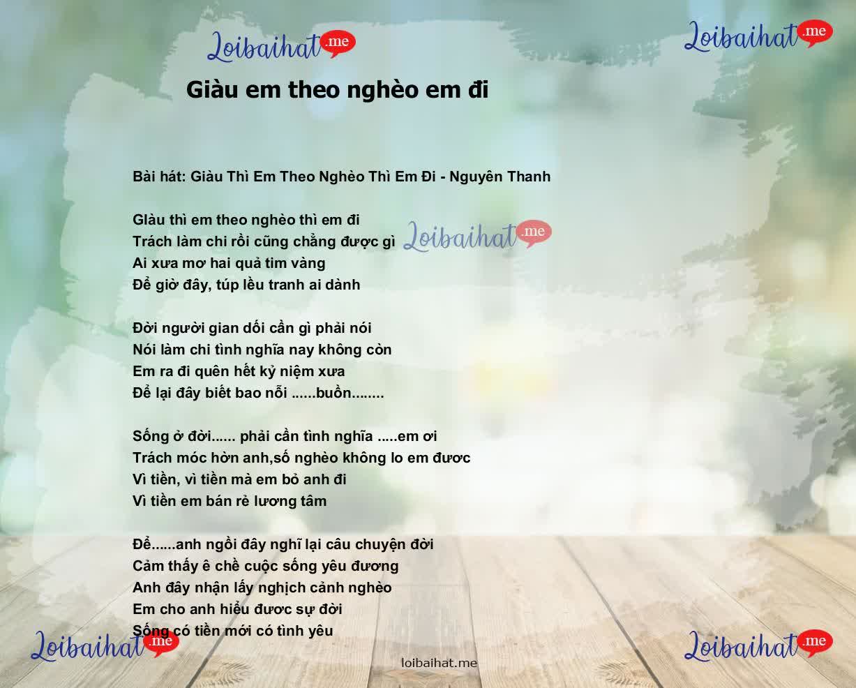 Giàu em theo nghèo em đi