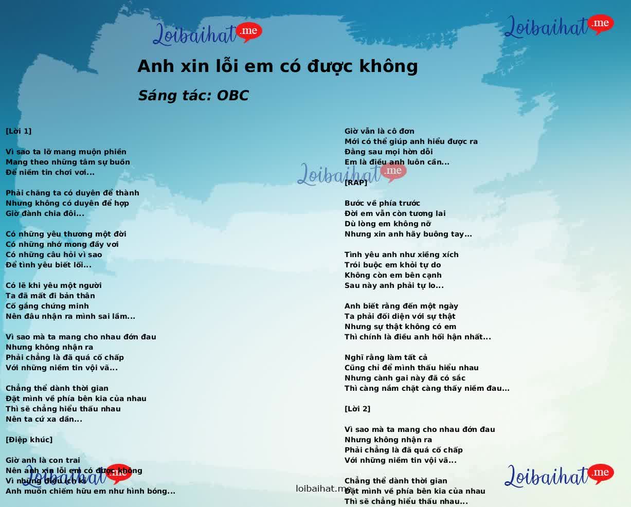 Anh xin lỗi em có được không