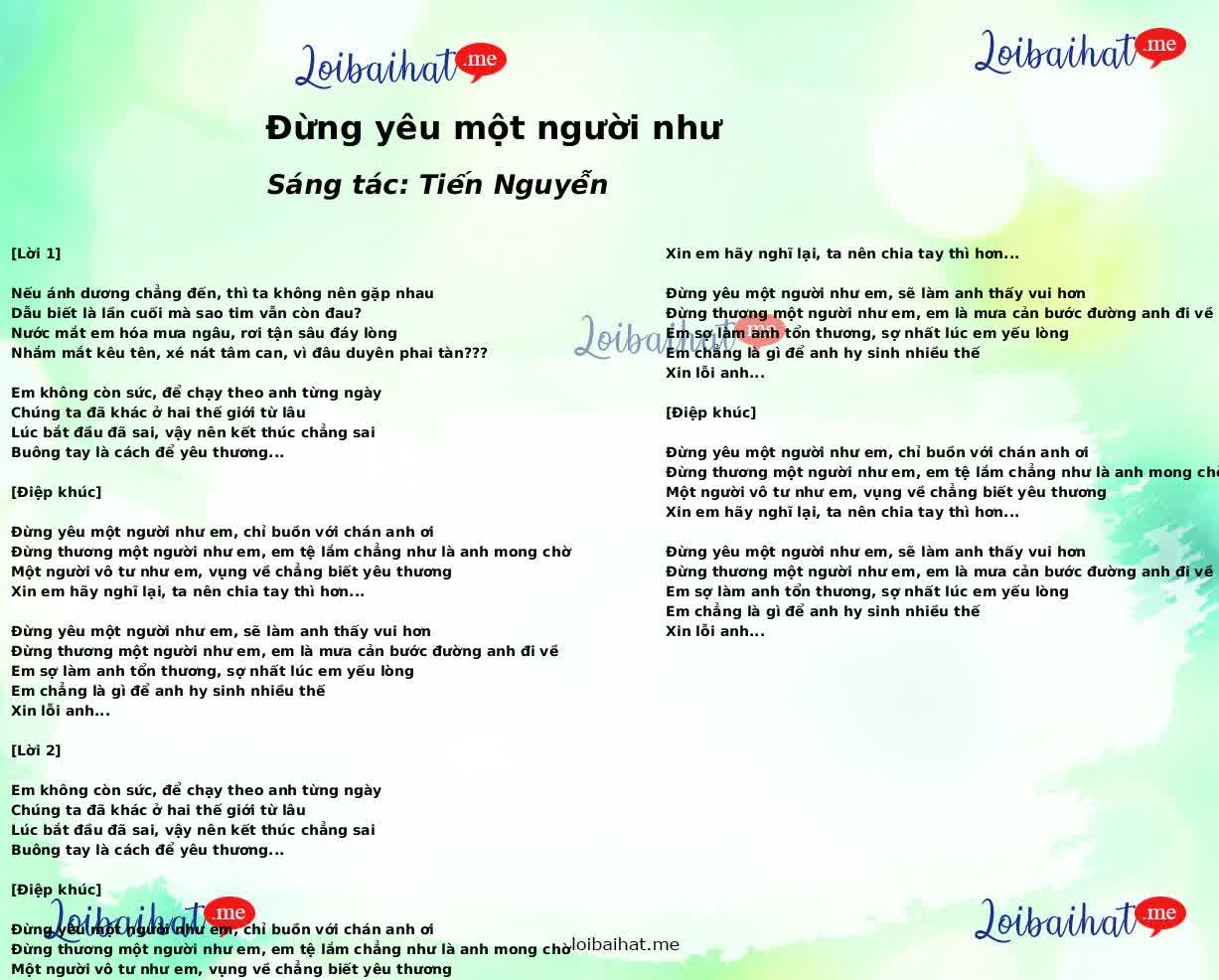 Đừng yêu một người như