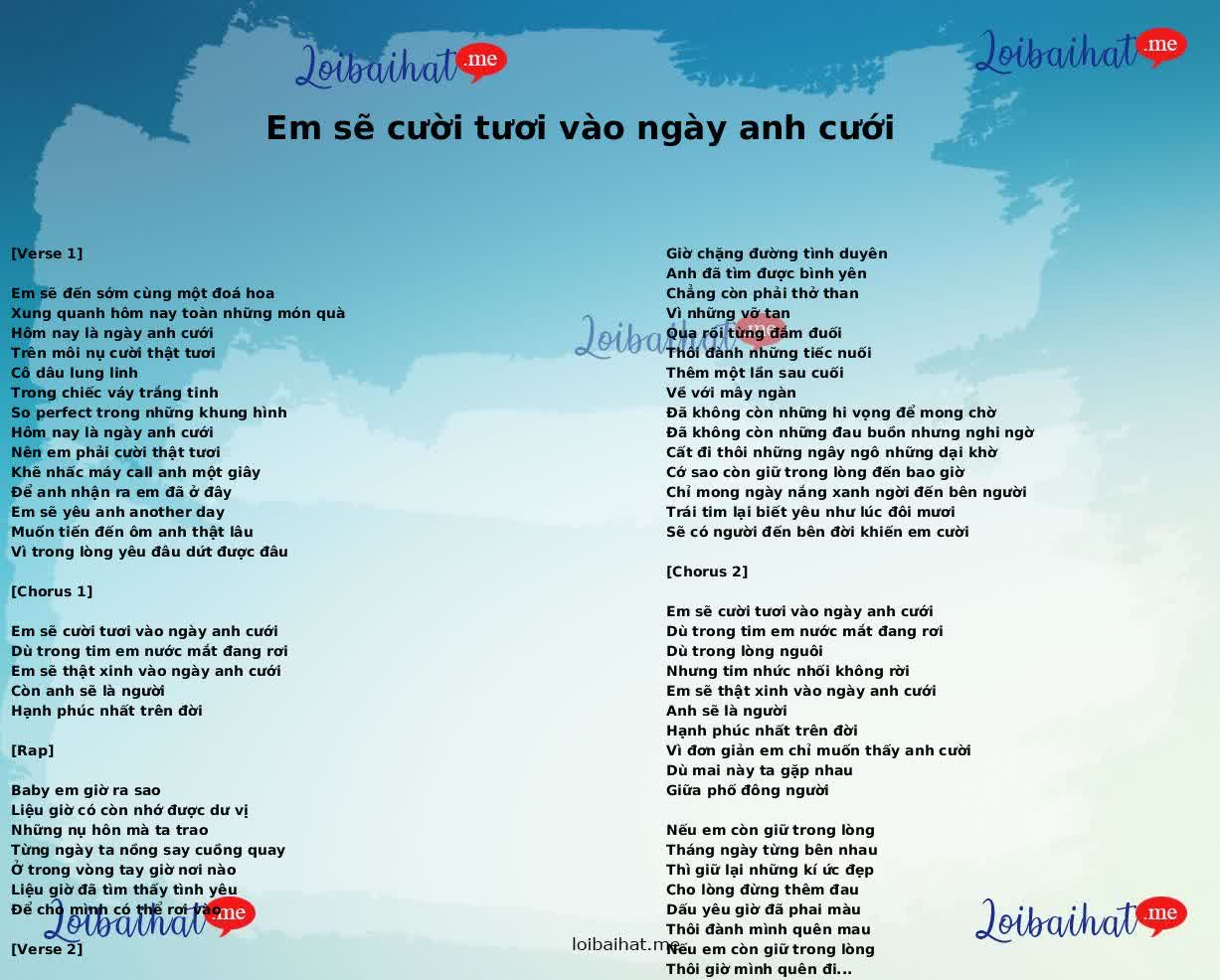 Em sẽ cười tươi vào ngày anh cưới