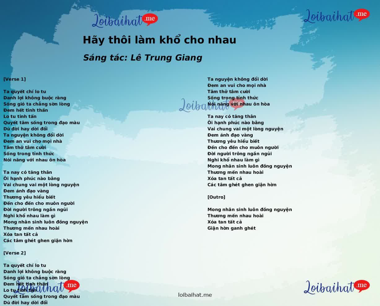 Hãy thôi làm khổ cho nhau