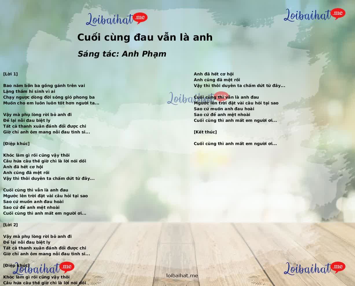 Cuối cùng đau vẫn là anh