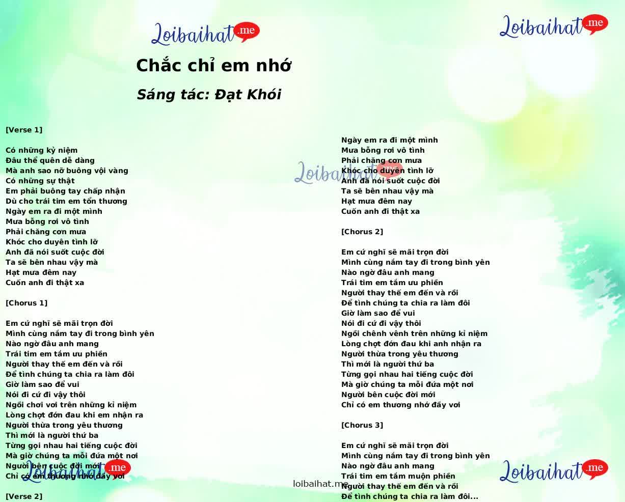 Chắc chỉ em nhớ