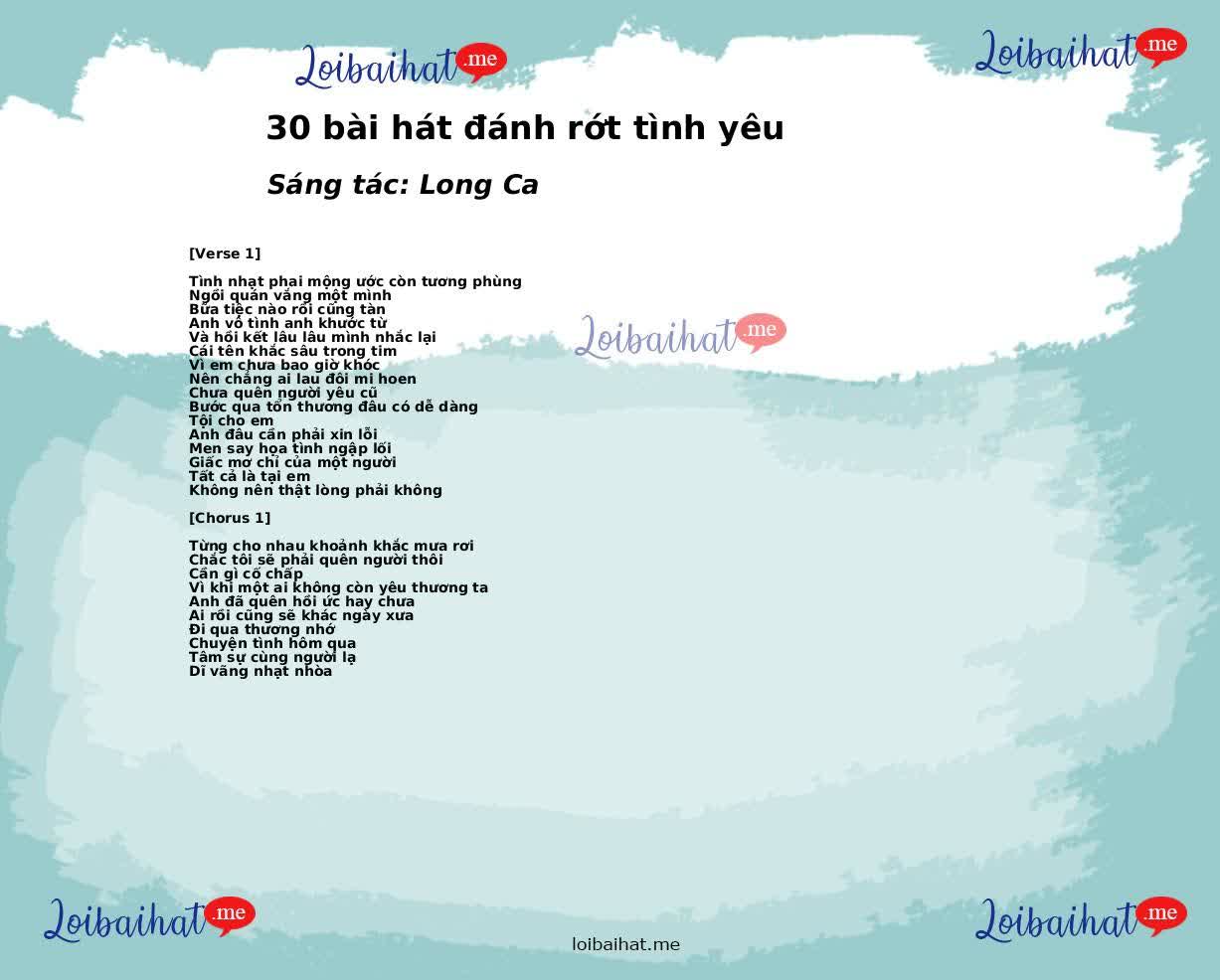 30 bài hát đánh rớt tình yêu