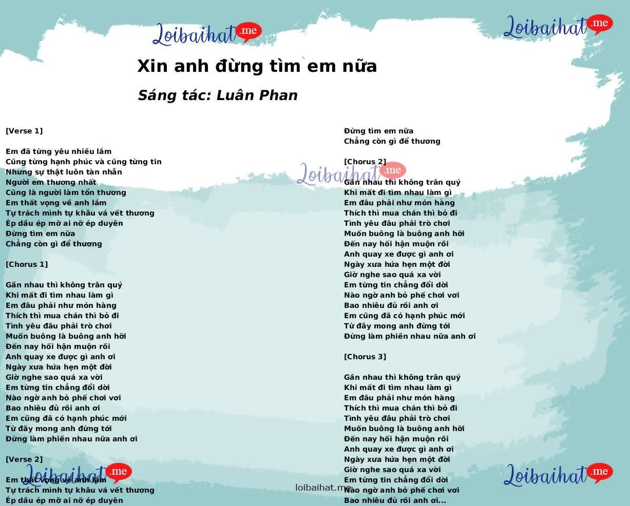 Xin anh đừng tìm em nữa