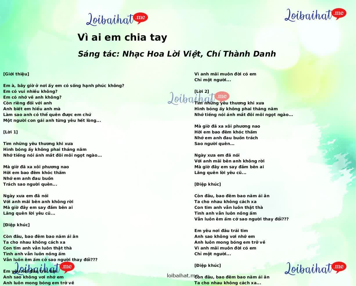 Vì ai em chia tay