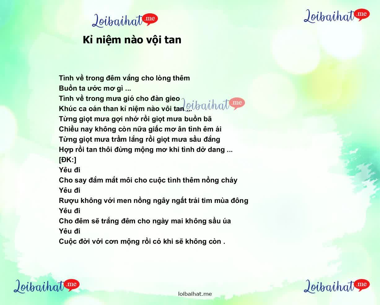 Kỉ niệm nào vội tan