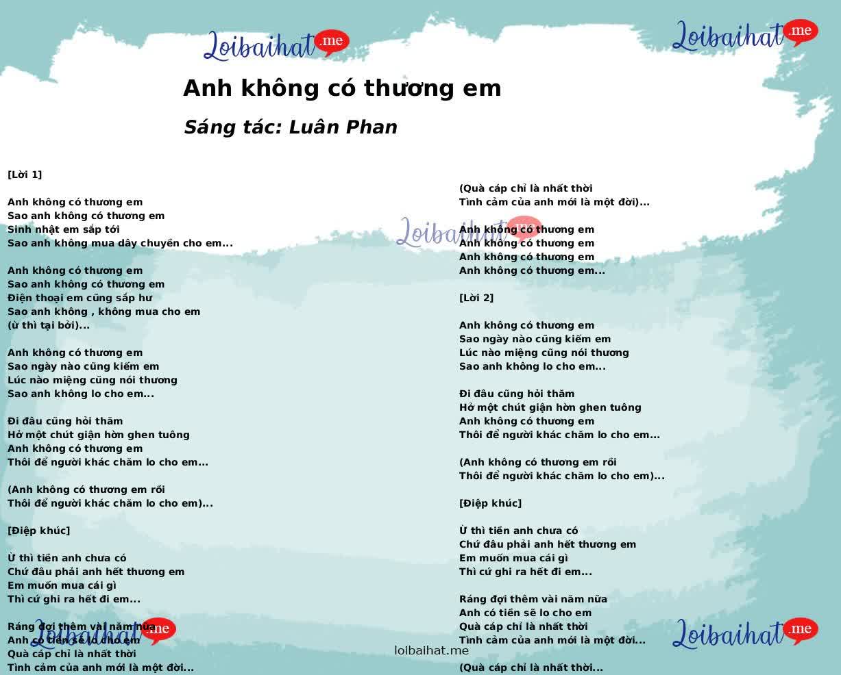Anh không có thương em