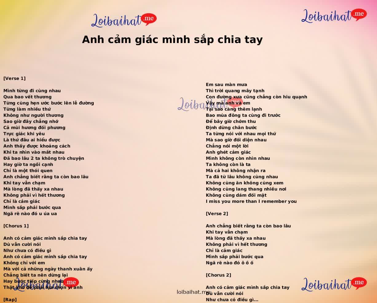 Anh cảm giác mình sắp chia tay