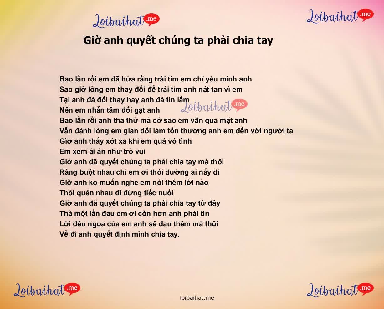 Giờ anh quyết chúng ta phải chia tay