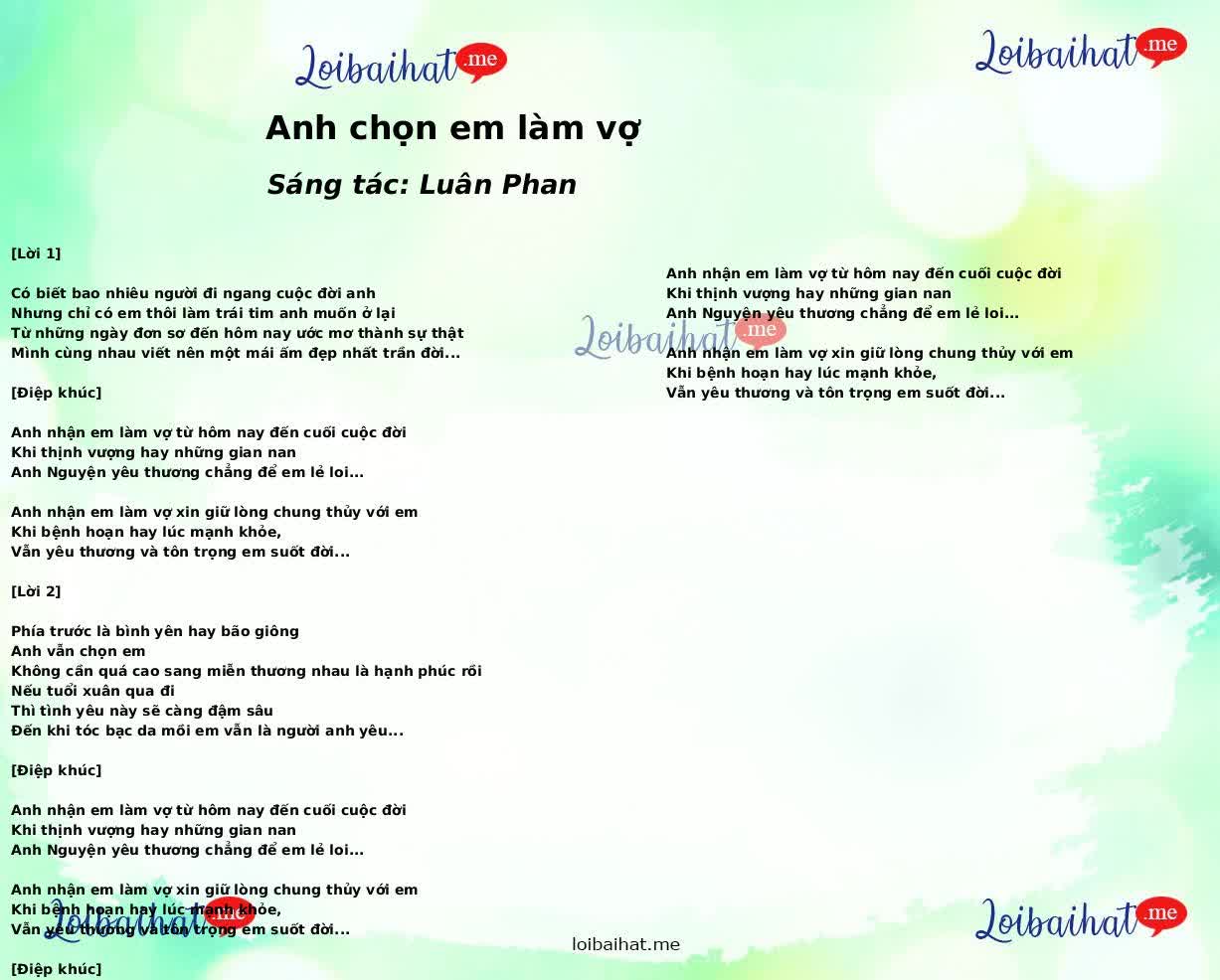 Anh chọn em làm vợ