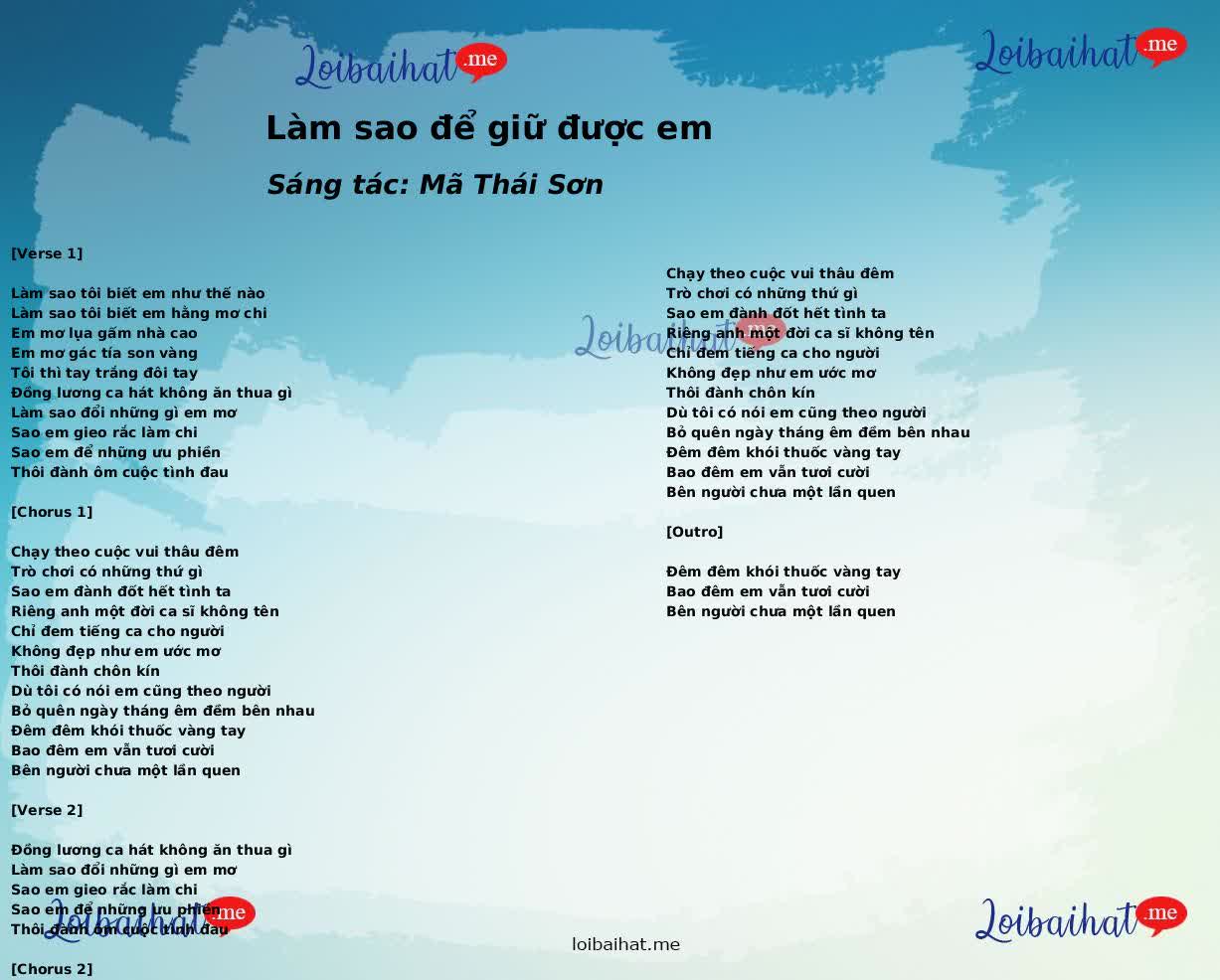 Làm sao để giữ được em