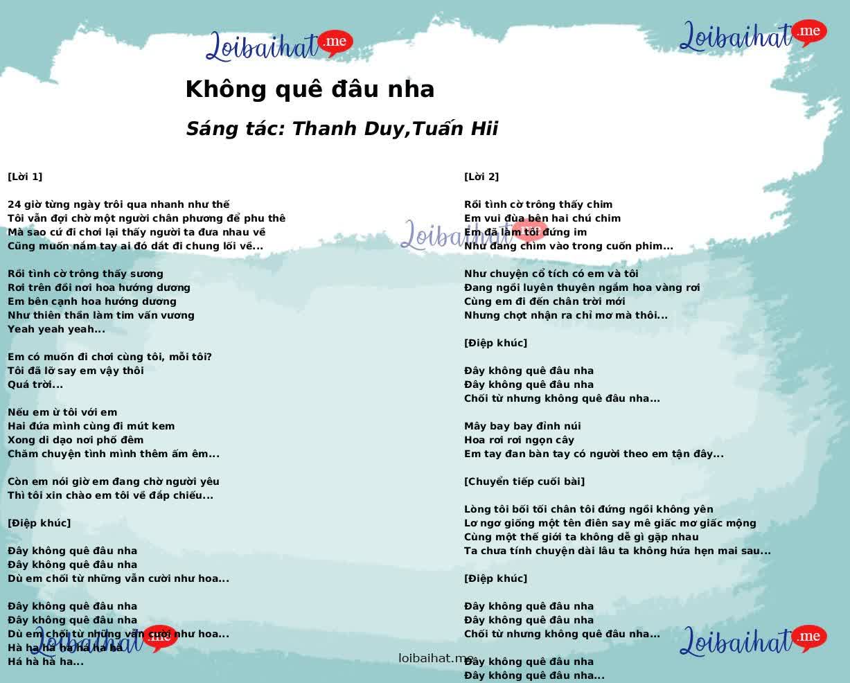 Lời bài hát Không quê đâu nha