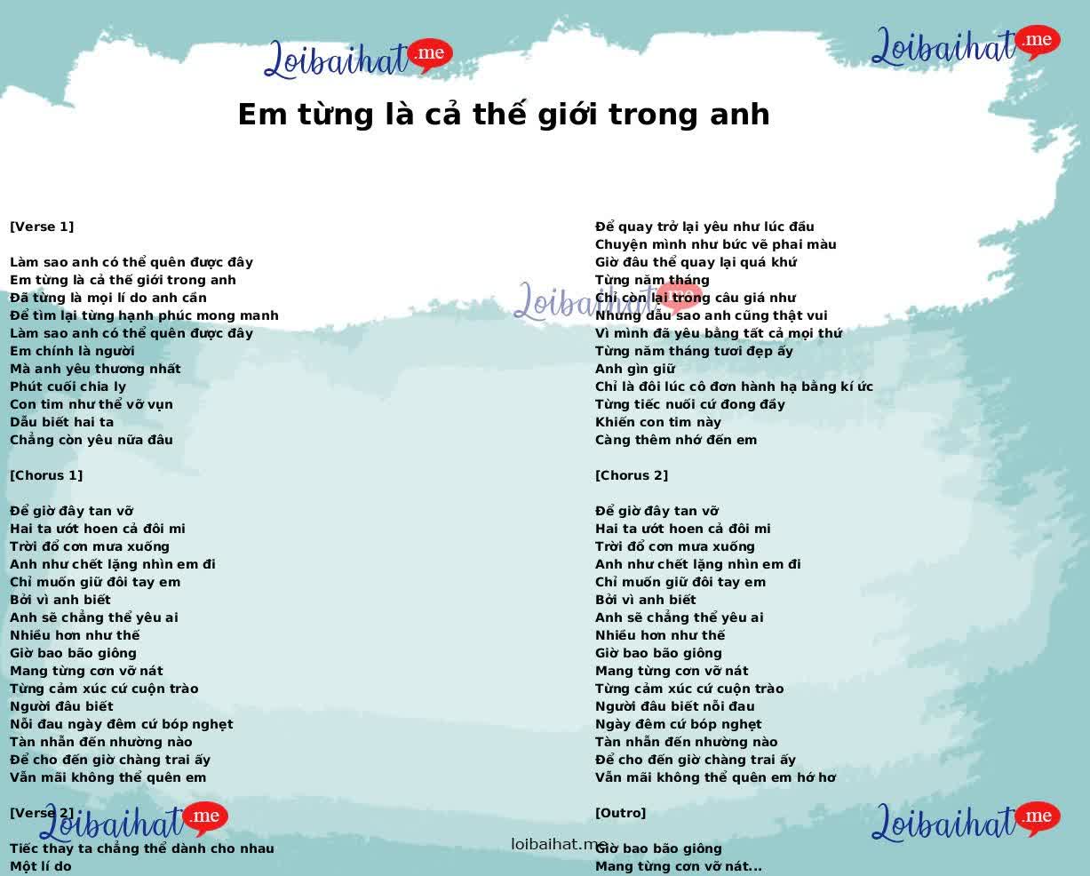 Em từng là cả thế giới trong anh
