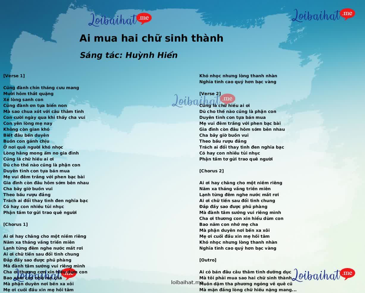 Ai mua hai chữ sinh thành