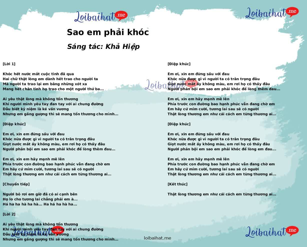 Sao em phải khóc