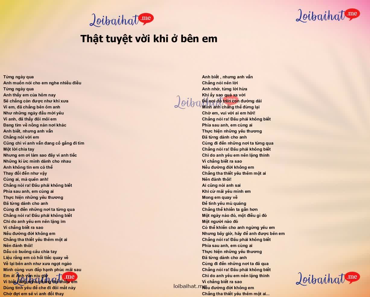 Thật tuyệt vời khi ở bên em