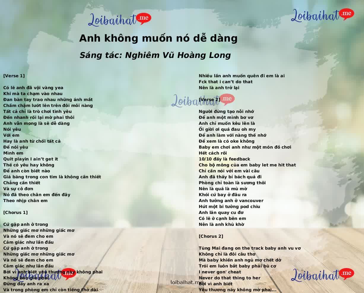 Anh không muốn nó dễ dàng