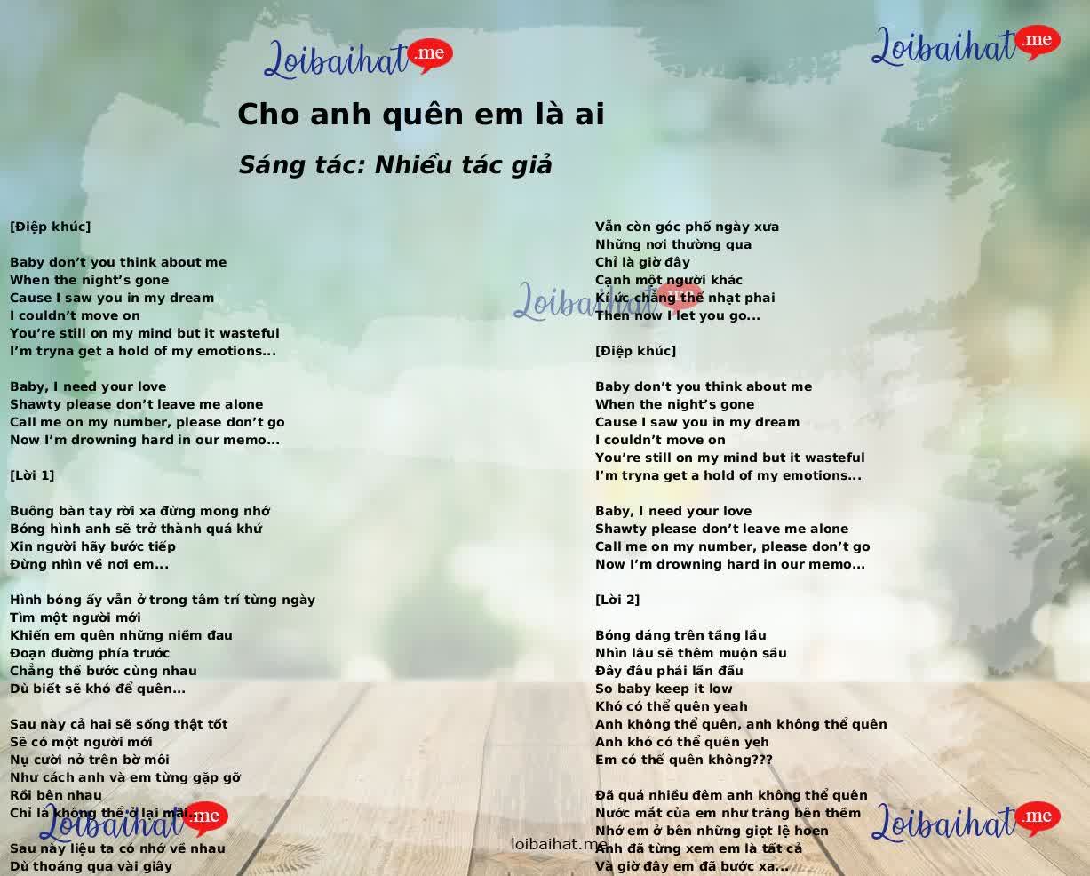 Cho anh quên em là ai