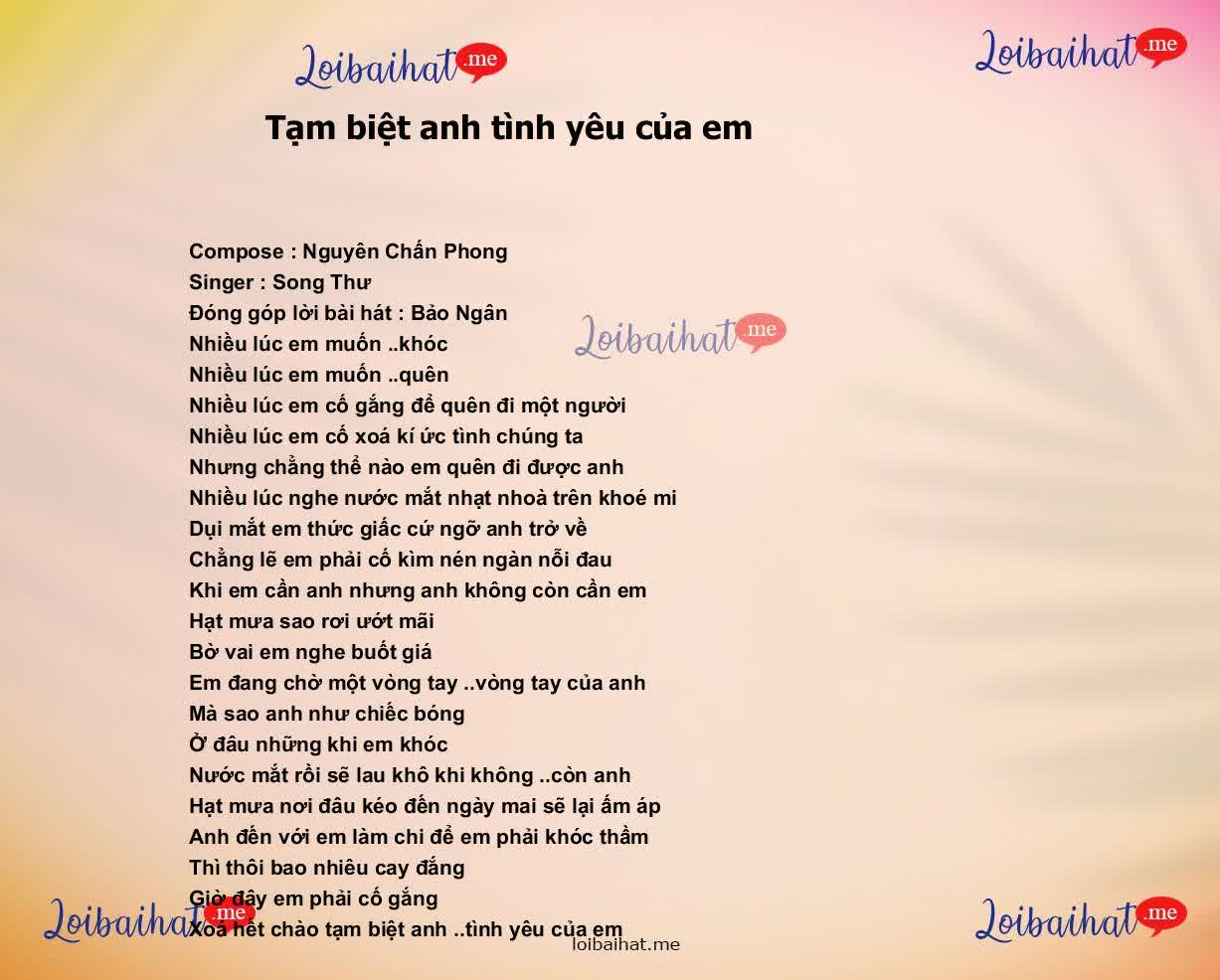 Tạm biệt anh tình yêu của em