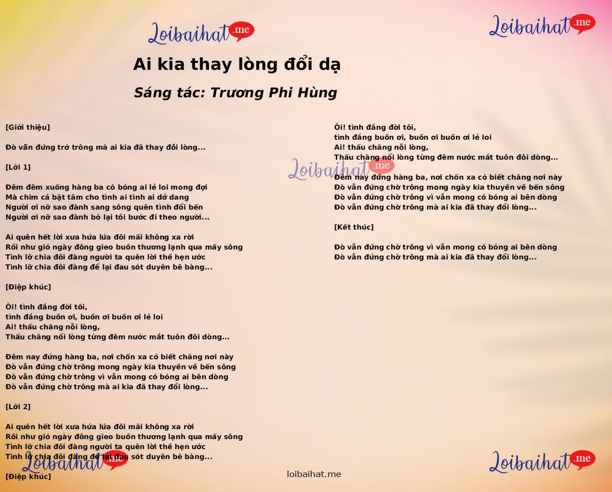 Ai kia thay lòng đổi dạ