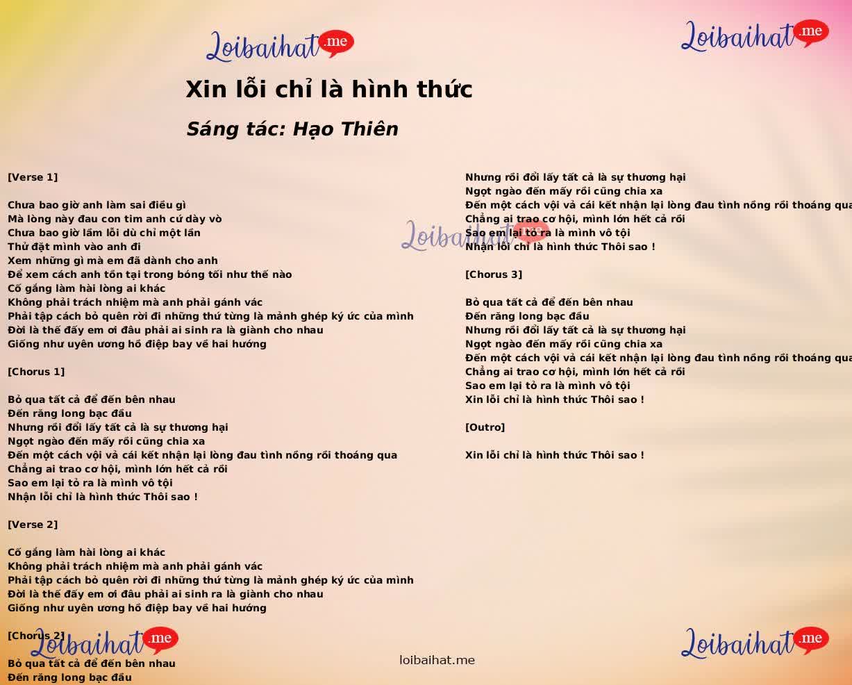 Xin lỗi chỉ là hình thức