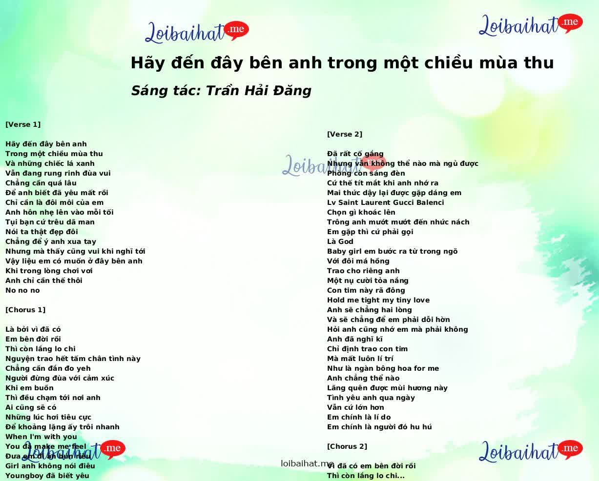 Hãy đến đây bên anh trong một chiều mùa thu