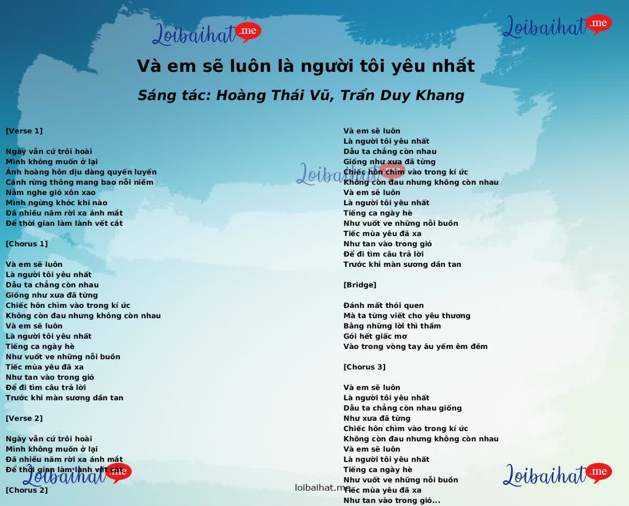 Và em sẽ luôn là người tôi yêu nhất