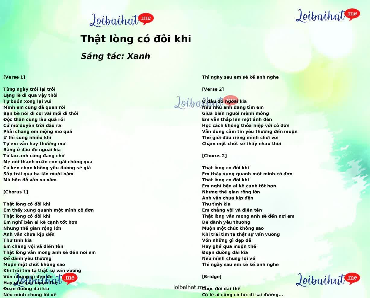 Thật lòng có đôi khi